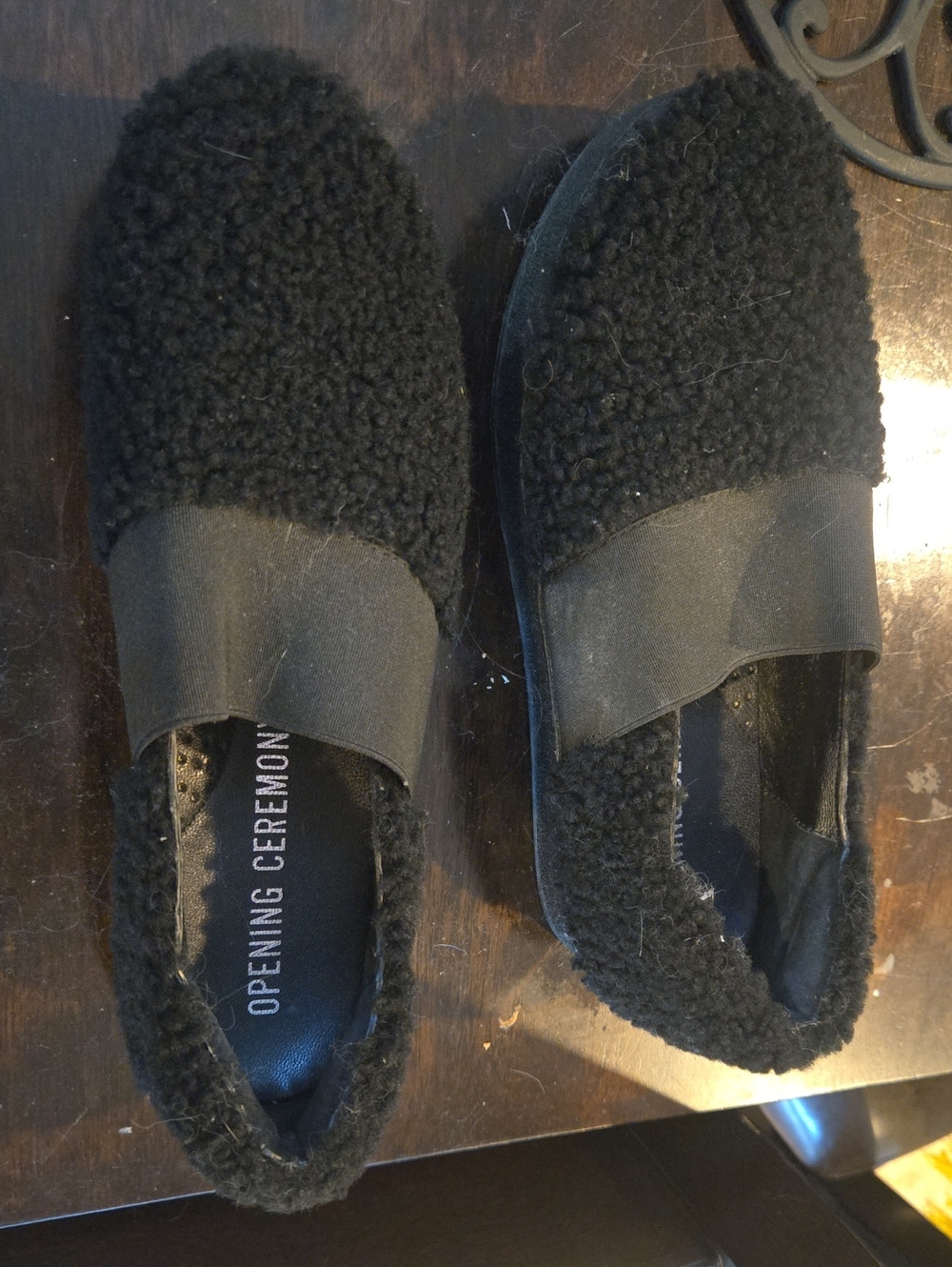 NWOB Fuzzy Opening Ceremony Black Sherpa Slip-On Loafers